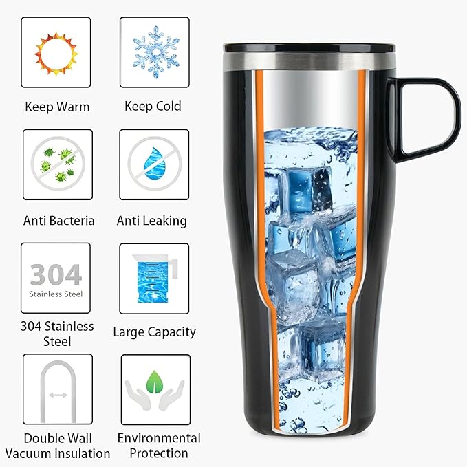 TYESO Coffee Mug,Insulated Tumbler with Lid,Vacuum Insulated Mug Double Wall Stainless Steel Office Tumbler Cup (Black, 13 oz)