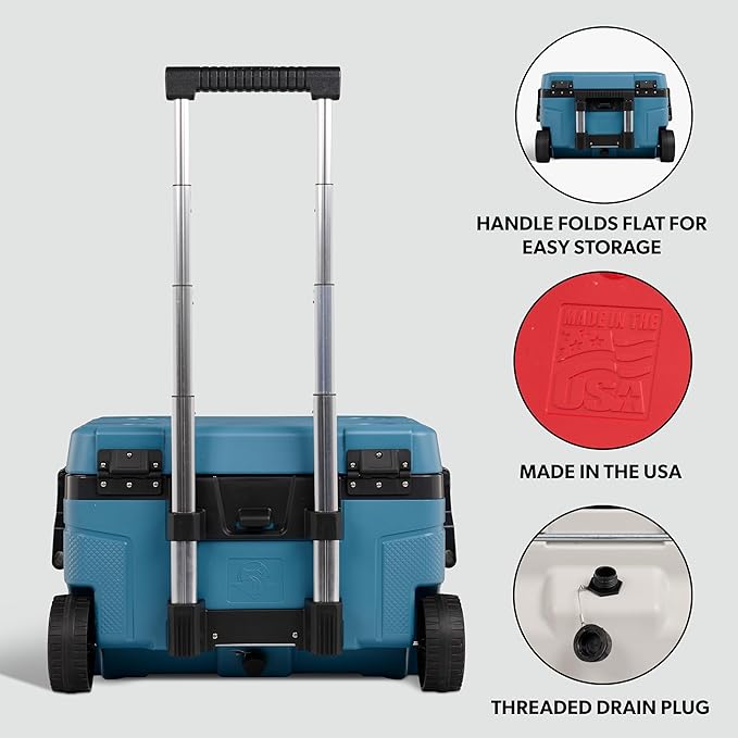 Igloo Trailmate 52Qt ホイールクーラー、断熱ハードシェルアイスチェスト、モダンブルー