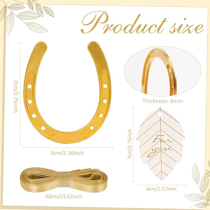 OurWarm 10PCS Gold Horseshoe Decor Wedding Favors with Black & White Tags and Ribbon, Stunning Horse Shoes Good Lucky Gifts for Wedding Birthday Kentucky Derby Party Decorations