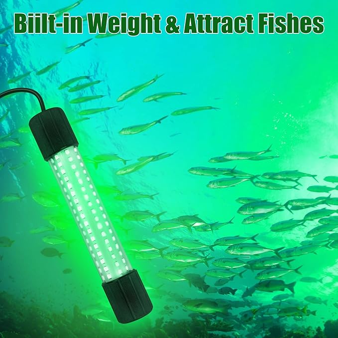ReeMoo 12V 126 LEDs 13W Fishing Light Underwater Night Fishing Lure Finder Light Green Submersible Fishing Lights with 5M Power Cord for Pool Boat Sea Ice Fishing Attractants More Fish