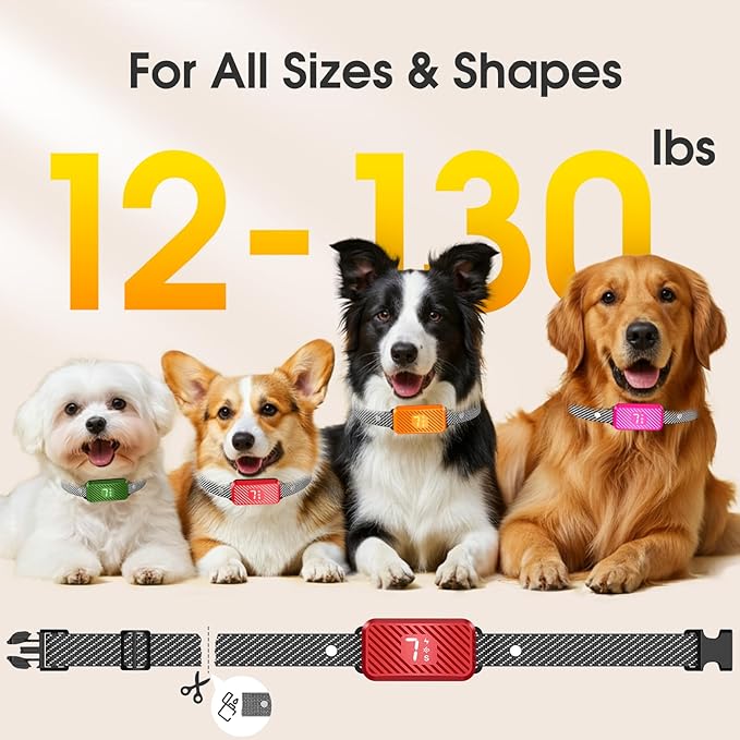 Dog Bark Collar for Large Medium Small Dogs, Effective No-Bark Collar, Smart Barking Collar, Rechargeable Bark Collar with 7 Sensitivity, 3 Modes, Waterproof,Red