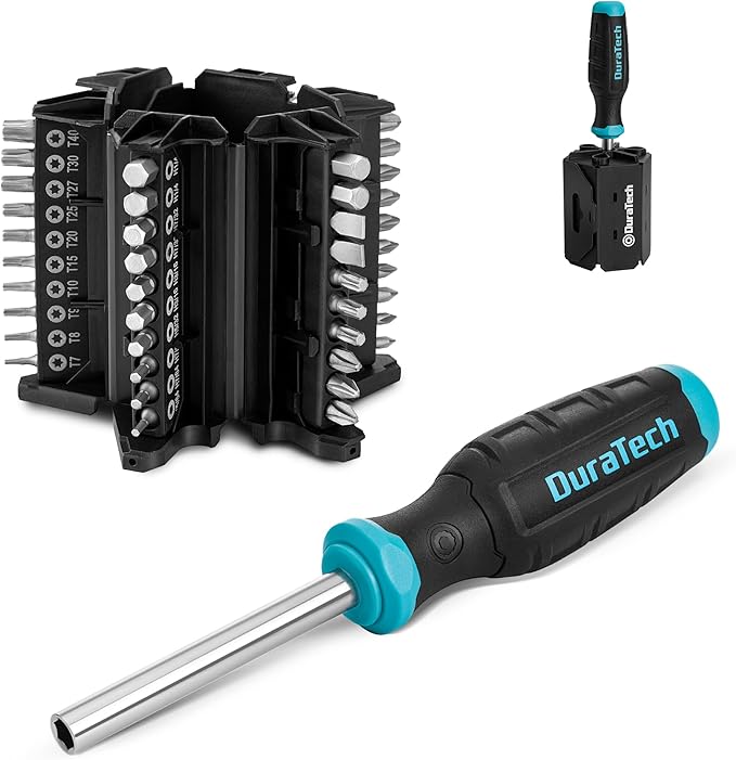 DURATECH ドライバー、多機能スクリュードライバーセット 60個の交換可能なCr-Vビット（マイナス、プラス、トルクス、六角、スクエア）付き、ローリングバレルビットホルダー付きオールインワン精密ドライバー