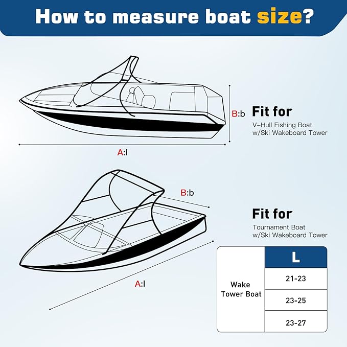 Wake Tower Boat Cover,900D Marine Heavy Duty Waterproof Boat Cover,Wakeboard Tower Boat Cover,Fits V Hull Runabout Ski-Boats, 25-27ft, Black