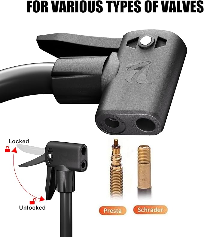Bike Floor Pump, Bicycle Pump with Dual Presta & Schrader Valve Head, High Pressure Bicycle Tire Inflator, Portable Hand Air Pump for Road & Mountain Bikes, Strollers and Balls