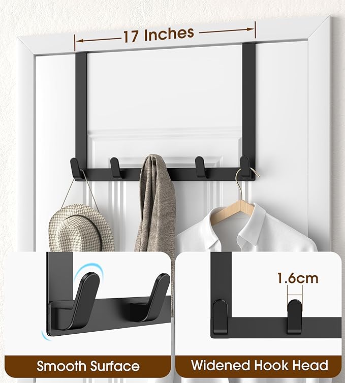 KitchLife Long Over The Door Hooks Hanger with 15.75" Extended Arms, Fits 1 3/4" Doors, L40U - Bathroom Accessories and Towel Rack Organization - 1 Pack, Matte Black