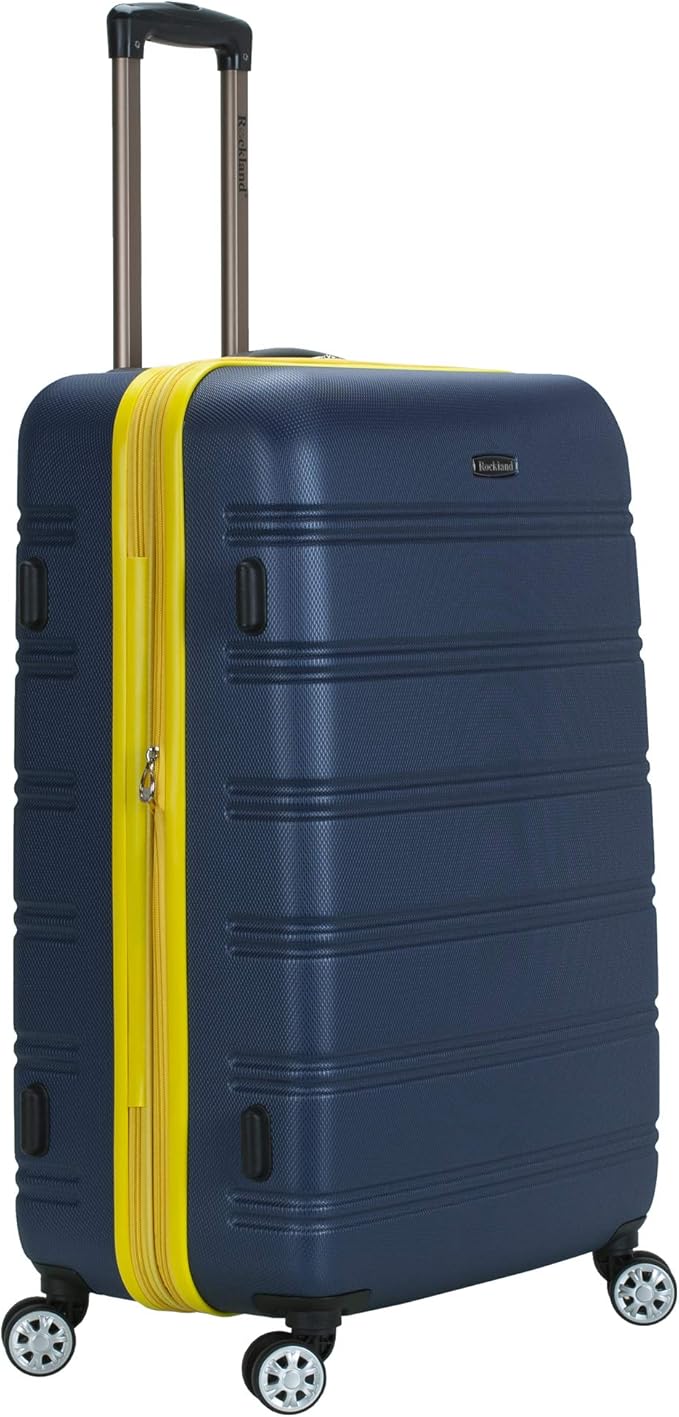 Rockland Melbourne Hardside Expandable Spinner Wheel Luggage, Navy, Checked Large 28"