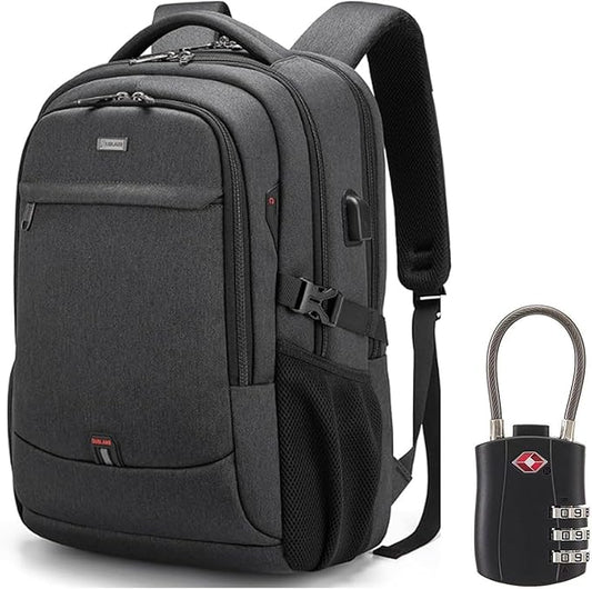 DUSLANG 17 Inch Laptop Backpack for Travel Water Resistant College Backpack for Men/Women Laptop Bag with USB Charging Port and TSA lock,Black