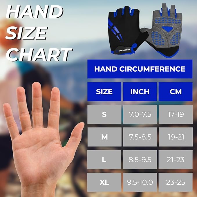 WESTWOOD FOX Cycling Gloves for Men Women,Half Finger Unisex Gel Padded Anti-Slip Mountain Bike Gloves, Breathable Shock Absorption Grip Palm Bicycle Summer Riding MTB Bike Gloves