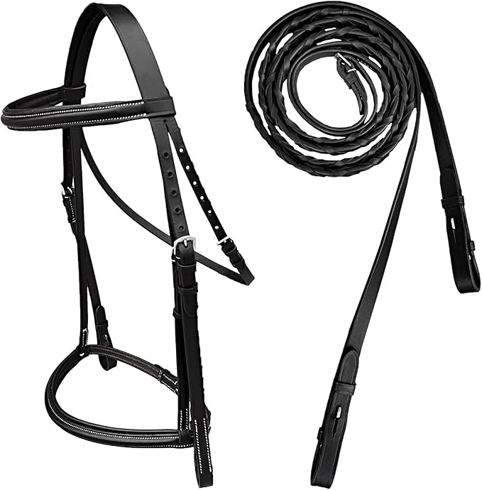 Majestic Ally Padded Raised English Bridle, Premium Leather, Matching Laced Reins