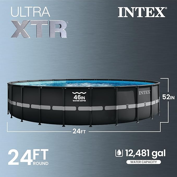 INTEX Ultra XTR 24 ft x 52 in Above Ground Pool Set, Round Swimming Pool with Steel Frame, 2100 GPH Sand Filter Pump, Ladder, Cover, & Ground Cloth