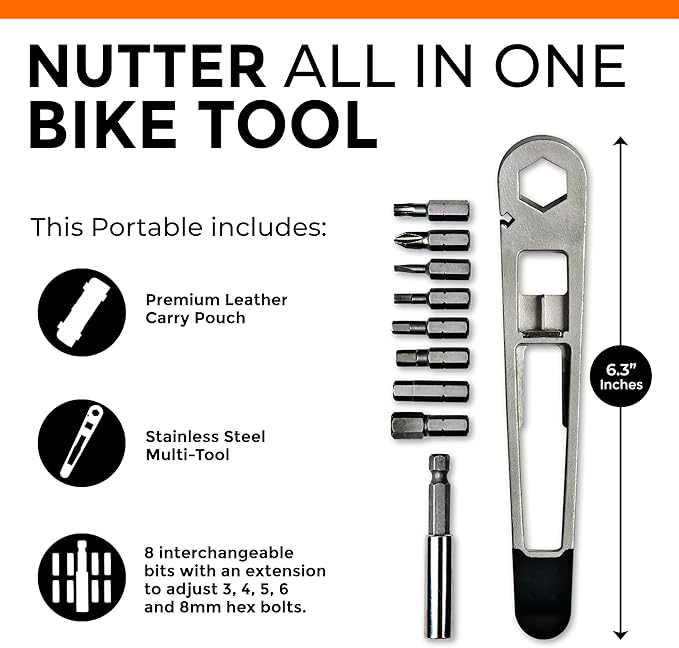 Full Windsor - The Nutter Bicycle Repair Kit – Portable Multi Tool for MTB, Road & Dirt Bikes – Includes Spanner, Magnetic Bit, Tire Levers and Bottle Openers – Compact Brown Case for Bicycle tool kit