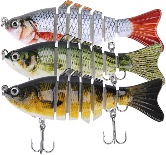 Lifelike Fishing Lures for Bass, Trout, Walleye, Predator Fish - Realistic Multi Jointed Fish Popper Swimbaits - Spinnerbaits Lure Fishing Tackle Kits - Freshwater and Saltwater Crankbaits - 3 Pack