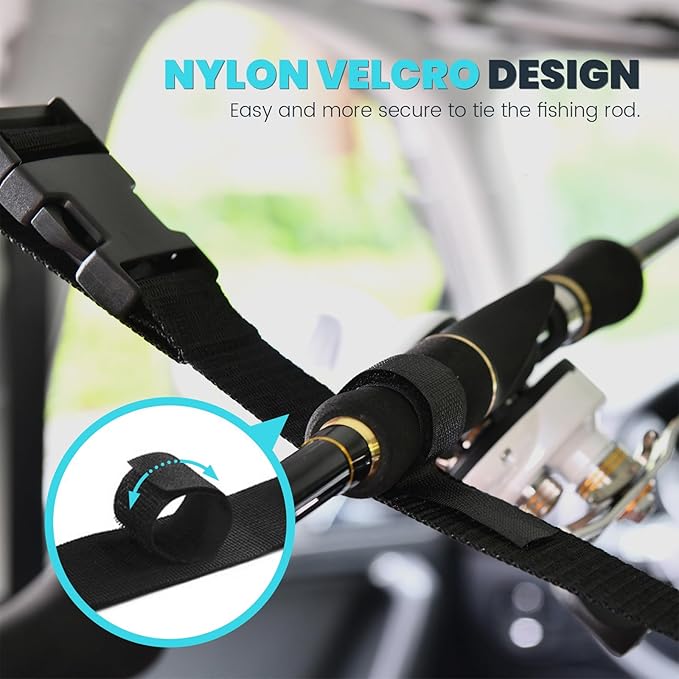 Car Fishing Rod Holder for SUV, Fishing Pole Holder Roof Rack Inside, 5 Rod Capacity, Heavy Duty Nylon Adjustable 30-54 Inch, Fishing Pole Hanger Straps for SUV/Wagons/Van/Jeep/Truck
