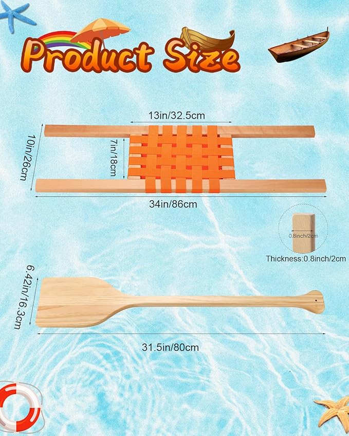 34″ Wood Canoe Seat with 32″ Paddles, 4Pcs Replacement Canoe Hardware Accessories