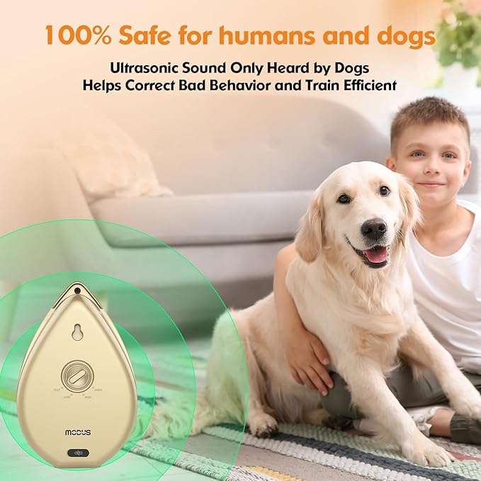 Anti Barking Device for Dogs Bark Box, Rechargeable Ultrasonic Barking Deterrent Devices with 3 Modes/Irregular Ultrasound Frequency/Automatically Electronic Dog Whistle Neighbors Dog Silencer(Gold)