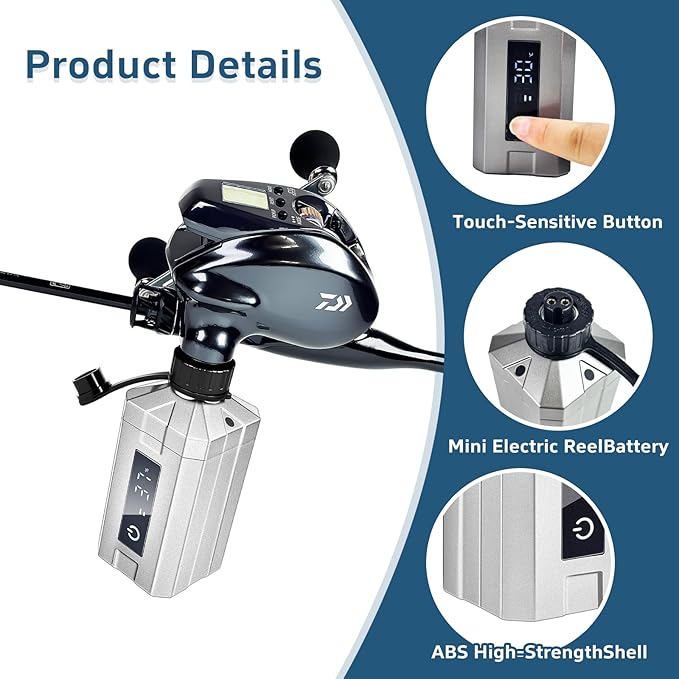 Super Mini Electric Fishing Reel Battery. Latest Model with Digital LED Display. Compatible with Daiwa & Shimano Electric reels.
