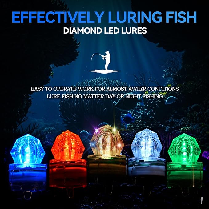 水中LED釣りルアー、LED発光ベイトフラッシャー、深海釣りルアー、魚眼誘引ライトベイトランプ5個セット