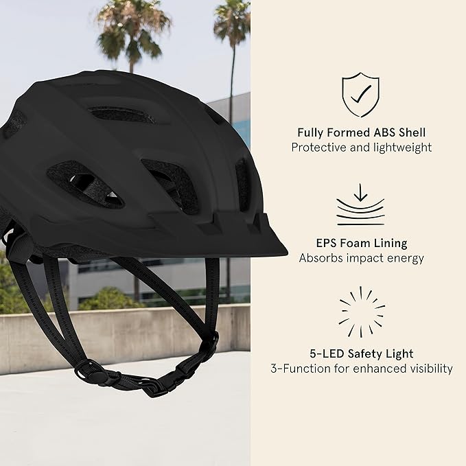 Retrospec Lennon Adult Bike Helmet with LED Safety Light Adjustable Dial & Removable Visor - Adjustable Bicycle Cycling Helmet for Men & Women