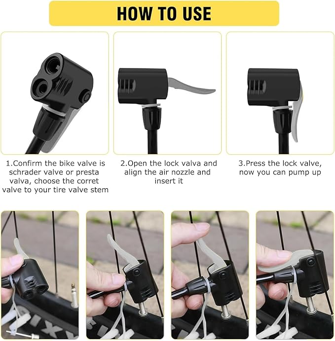 Bike Pump Portable, Bike Tire Inflator, Bicycle Hand Air Pump with Presta and Schrader, Ball Pump Inflator Bicycle Floor Pump Suitable for Baby Stroller Tires, Balls, Road and Mountain Bikes