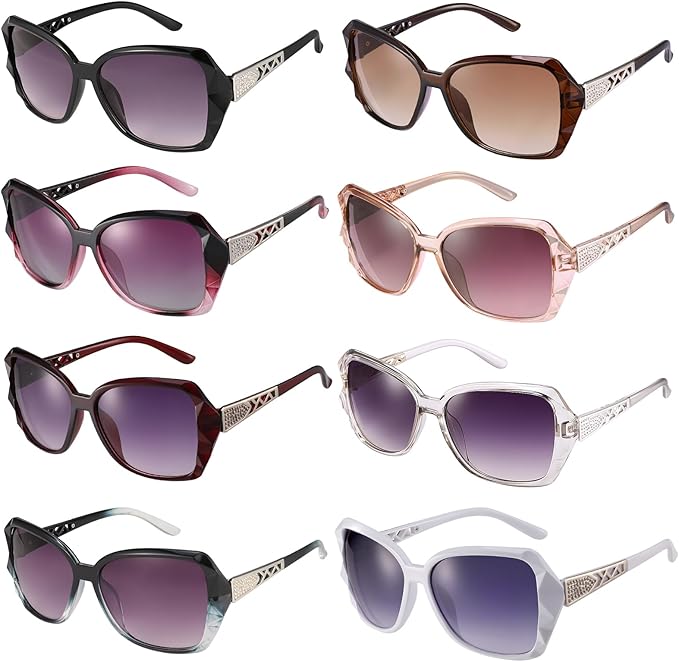 DragonflyDreams 4 Pcs Women Large Sunglasses, UV 400 Glasses Oversized Classic Trend Ladies Sunglasses Sparkling Large Frame