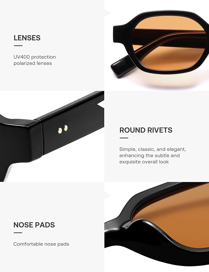 SOJOS Retro Polarized Hexagon Sunglasses for Women Men, UV400 Trendy Rectangle 70s 80s 90s Shades SJ2389