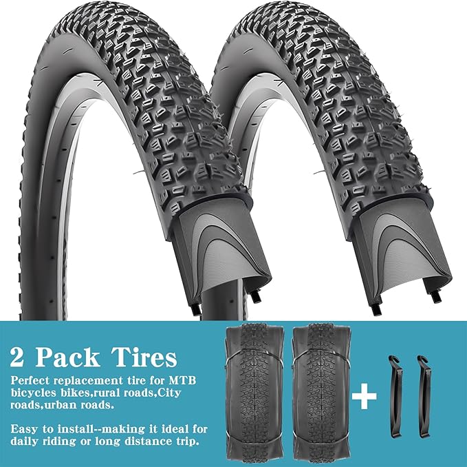 SIMEIQI 2 Pack 20"x2.125"/ 26"x2.1"/ 29"x2.125" Inch Bike Tire with 2 Levers for Mountain Foldable Replacement Beach Bicycle Tires