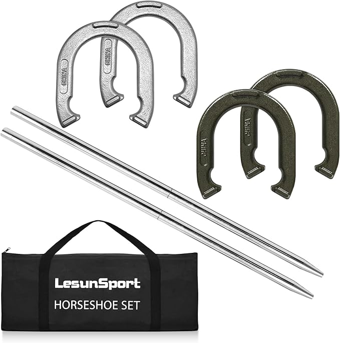 Heavy-Duty Horseshoe Outside Game Set with 4 Forged Steel Horseshoes，2 Steel Stakes and 1 Carrying Bag,Regulation Size Horseshoes Game Set for Outdoor Lawn, Beach, Backyard