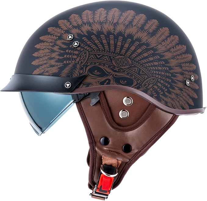 VCOROS Half Helmet Motorcycle DOT Approved Open Face Helmet F07 with Sun Visor and Quick Release Buckle for Adults Men and Women (F07-Indian,XL)