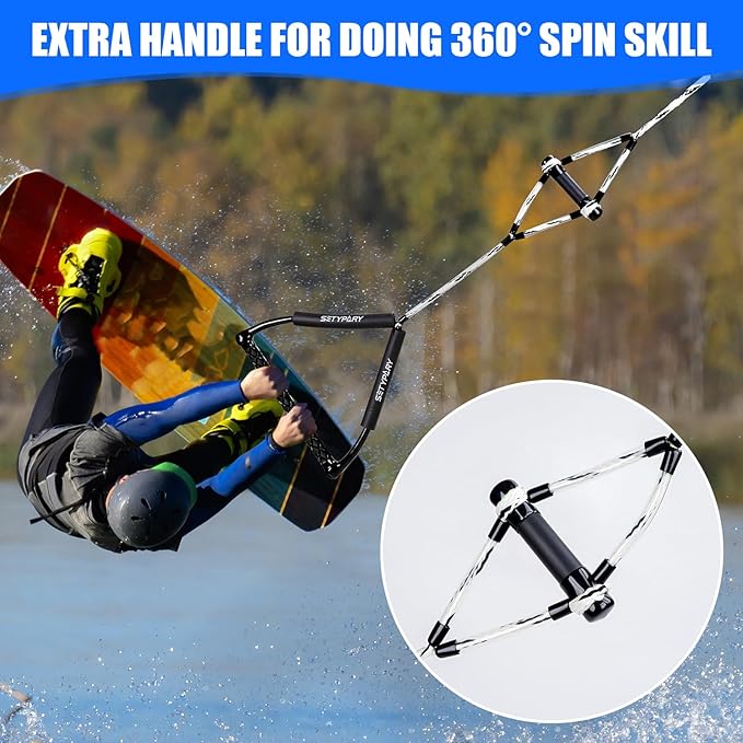 75FT Wakeboard Rope and Handle, Floating Water Ski Rope for Watersports, 4 Sections Ski Ropes for Water Skiing, Kneeboarding, Wakeboarding