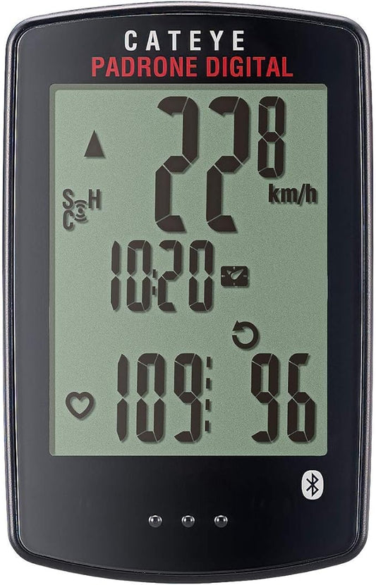 CATEYE Padrone Digital Bluetooth Cycling Computer – IPX8 Waterproof Wireless Bike Speedometer, Bluetooth Heart Rate, Speed & Cadence Compatible, For Road, MTB, Gravel Bikes, Smartphone App Ride Upload