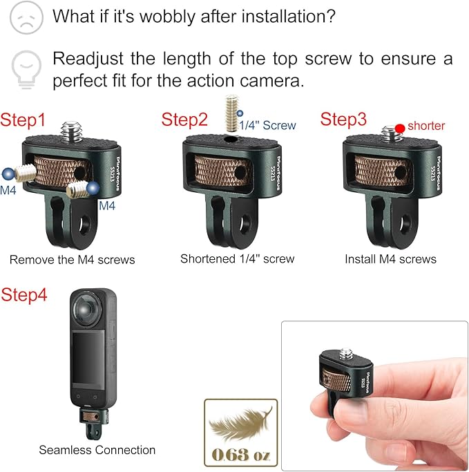 MINIFOCUS 1/4" Adapter Screw Head Camera Mount, Camera Tripod Mount for Gopro Adapter, CNC Aluminum Conversion Adapter for GoPro Hero, DJI, Insta360, Sjcam Action Cameras Accessories