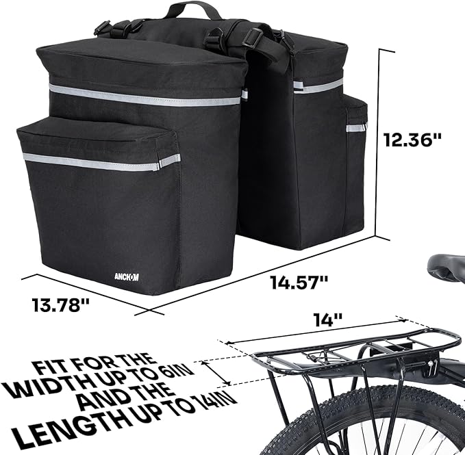 ANCHOM Bike Panniers, 34L Upgraded Water Resistant Saddle Bags for Bicycle Rear Racks, Bike Accessories for Mountain, Road & Electric Bikes, Bike Bag for Commuting, Black