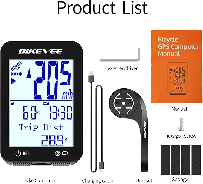 GPS Bike Computer Wireless Bicycle Speedometer Odometer 9 Languages Auto Backlight Auto Start Stop IPX7 Waterproof 2.4 Inch LCD Supports MPH KMH