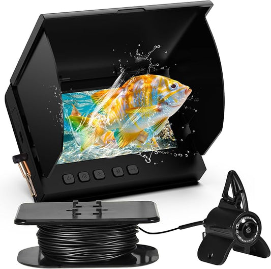 水中釣りカメラ、4.3インチLCD、赤外線ナイトビジョン、広角IP68防水ポータブル魚カメラ（氷上、湖、ボート、カヤック釣り用）（ブラック）
