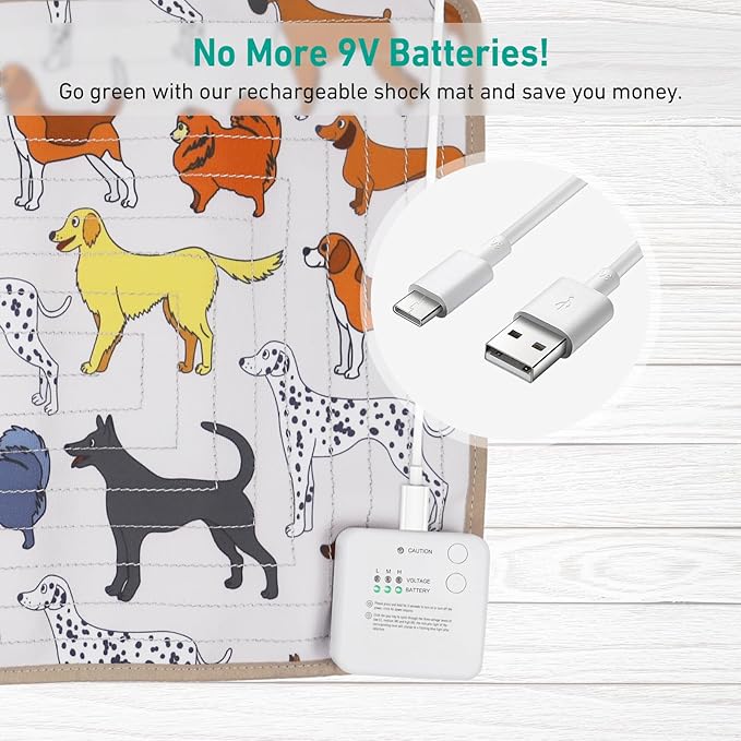 DOGNESS Rechargeable Pet Shock Mat, 31"x15" Safe Cat Scat Repellent Mat Electronic Training Pads Keep Dogs and Cats Off Couch, Bed, Indoor Cat Deterrent Mats (Dog Cartoon)