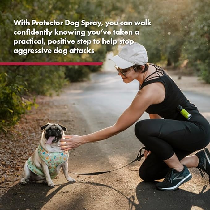 SABRE RED SABRE Protector Dog Pepper Spray & Belt Clip, Fast Flip Top Safety, 7 Bursts, 15-Foot (4.6-Meter) Range, Humane Dog Attack Deterrent, Max Strength Allowed By EPA for Self Defense, 1.8 fl oz