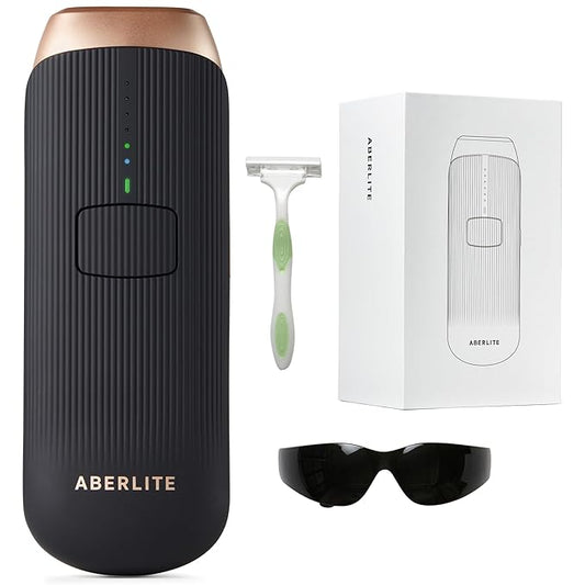 Aberlite Luxe - IPL Laser Hair Removal Device for Women & Men - Painless w/Sapphire Cooling, Double Pulse, Auto Scan, 4 Modes, 5 Intensity Levels - At Home Intense Pulsed Light (IPL) System (Black)