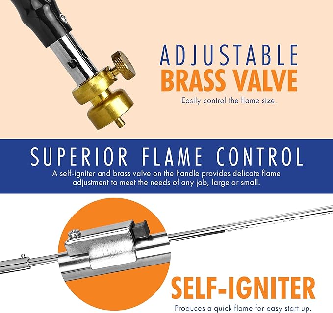 Flame King YSNPQ810CGA プロパンバーナー 雑草処理用トーチ 一体型ライター付き、シルバー