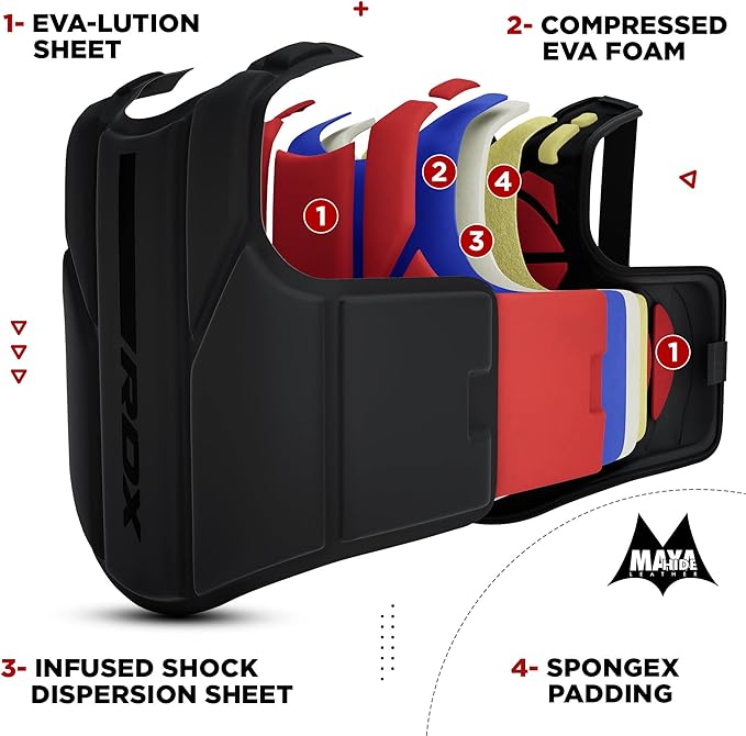 RDX Boxing Body Protector, MMA Kickboxing Muay Thai Boxing Chest Guard, Sparring Training Heavy Punching, Kara Adjustable Strike Shield, Martial Arts Upper Body Ribs Protection Pad, Taekwondo Vest
