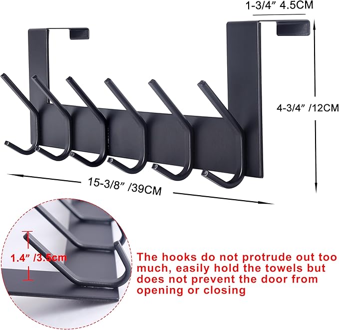 SKOLOO Over The Door Hook - for Doors up to 1-3/4'' Thickness, Black, No Assembly Required, Stainless Steel, Door Coat Rack for Entryway & Bathroom Hanging Coats, Backpack, Robes, Towels