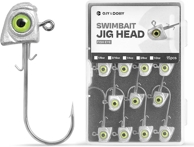 OJY&DOIIIY Swimbait Jig Heads with Chartreuse Fish Eye, 1/8 3/16 1/4 3/8 1/2oz Jigheads for Freshwater&Saltwater Fishing 10/15 Pack