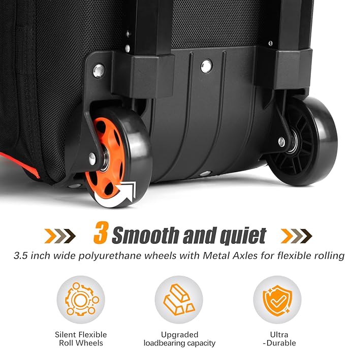 2 Bowling ball Bag with Wheels, Lightweight Trolley Double Ball Bowling bag with Large Separate Shoe Compartment and Oversized Accessory Pocket, Retractable Handle Extends To 39.5"