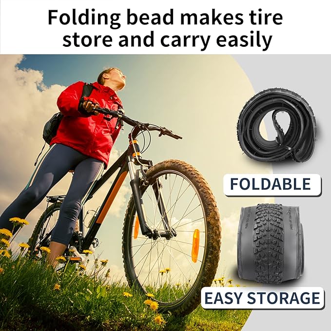 2 Pack Bike Tire 24 26 27.5 X 1.95 27.5 29 X 2.125 Inch Folding Replacement Bike Tire with Tire Levers Foldable Bead Wire Bicycle Tire for Mountain Bike