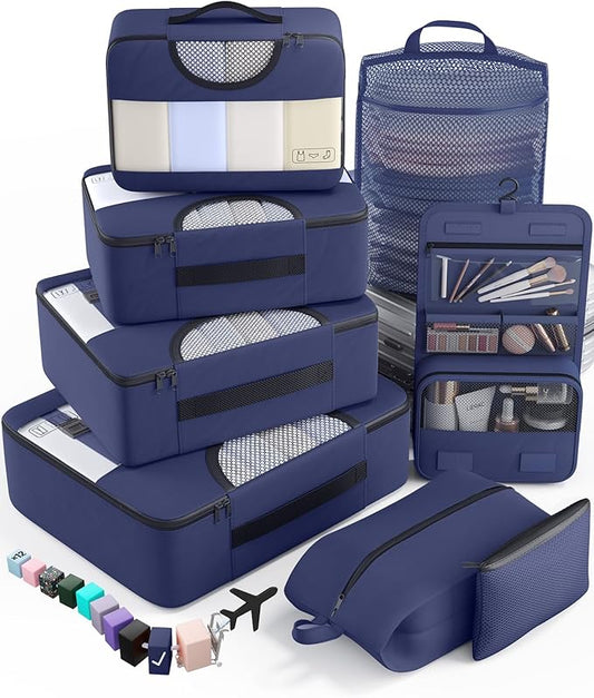 Veken 8 Set Packing Cubes for Travel Essentials, Suitcase Organizer Bags in 4 Sizes, Carry-On Luggage Accessories with Large Laundry & Hanging Toiletry Bag, Must-Have for Airplane, Road Trip & Camping