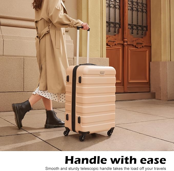Coolife Luggage 3 Piece Set Suitcase Spinner Hardshell Lightweight TSA Lock (champagne,20/24/28)