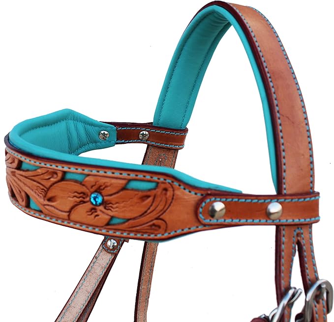 CHALLENGER Horse Western Tan Leather Floral Tooled Bitless Sidepull Bridle Reins 77RS34TN