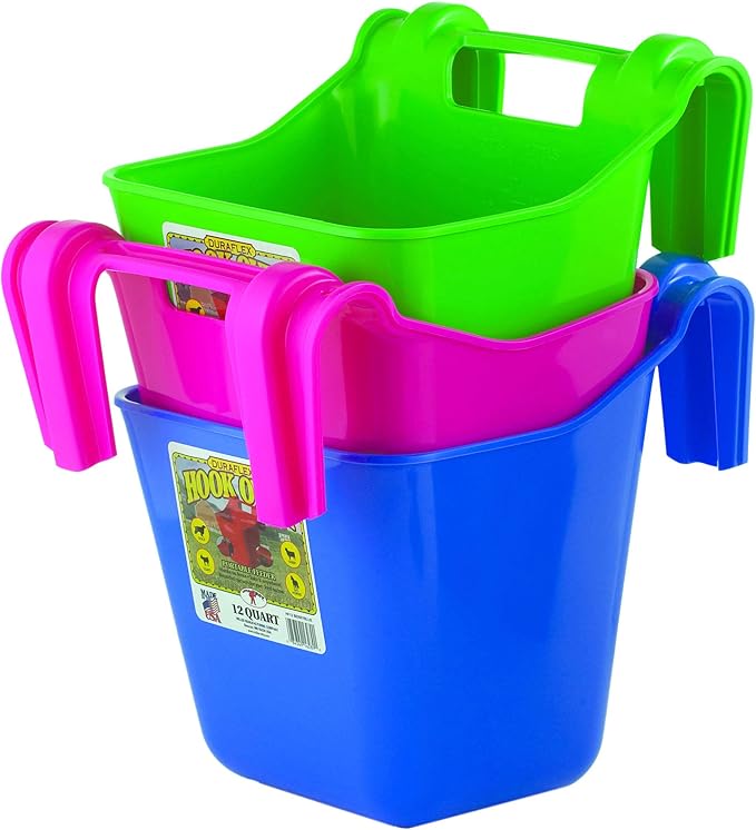 Little Giant® Plastic Hook Over Feeder | Mountable Livestock & Pet Feed Bucket | Horse Feed Bucket | Made in USA | 12 Quarts | Lime Green