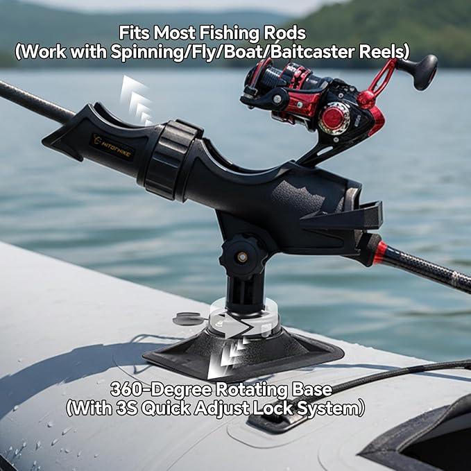 HITORHIKE Fishing Rod Holder Universal Fit Kit Allows for 360-degree Adjustment Kayak Fishing Boat Powerlock Rod Holder
