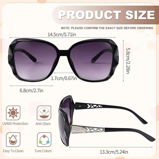 DragonflyDreams 4 Pcs Women Large Sunglasses, UV 400 Glasses Oversized Classic Trend Ladies Sunglasses Sparkling Large Frame