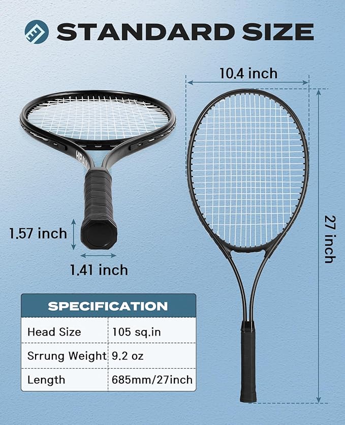 HIRALIY テニスラケット 大人初心者用2本セット - 27インチ 軽量アルミテニスラケットセット ボール3個＆キャリーバッグ付き - 振動吸収性＆ワイドスイートスポット 男女兼用 カップル向け